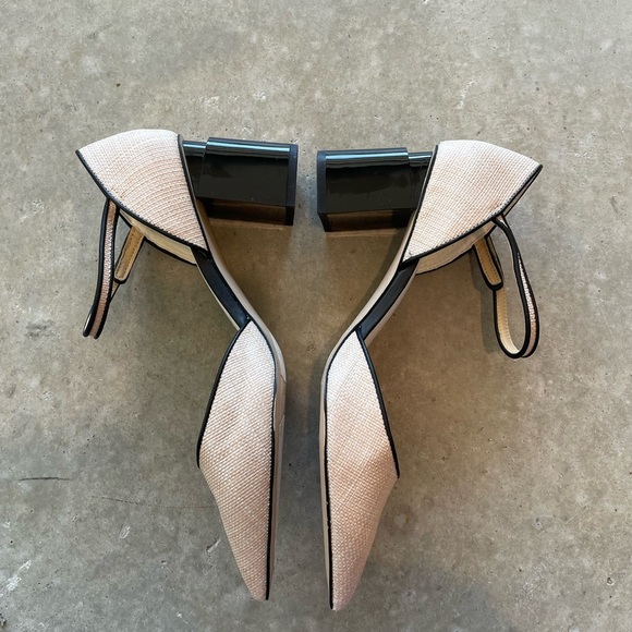 Franco Sarto Raffia Pointed Toe Slingback Block Heels Women’s 9 Neutral Shoes - Picture 4 of 8